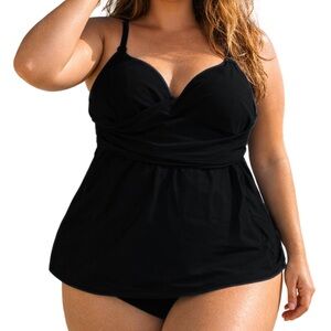 Old Navy 2X Plus Tankini Swim Top Black Supportive Cups Underwire modest